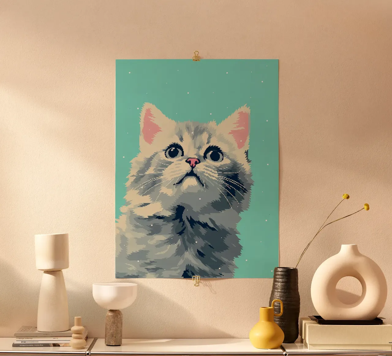gatto felino animale domestico orecchie baffi poster con telaio in alluminio da Lukas Hoffmann