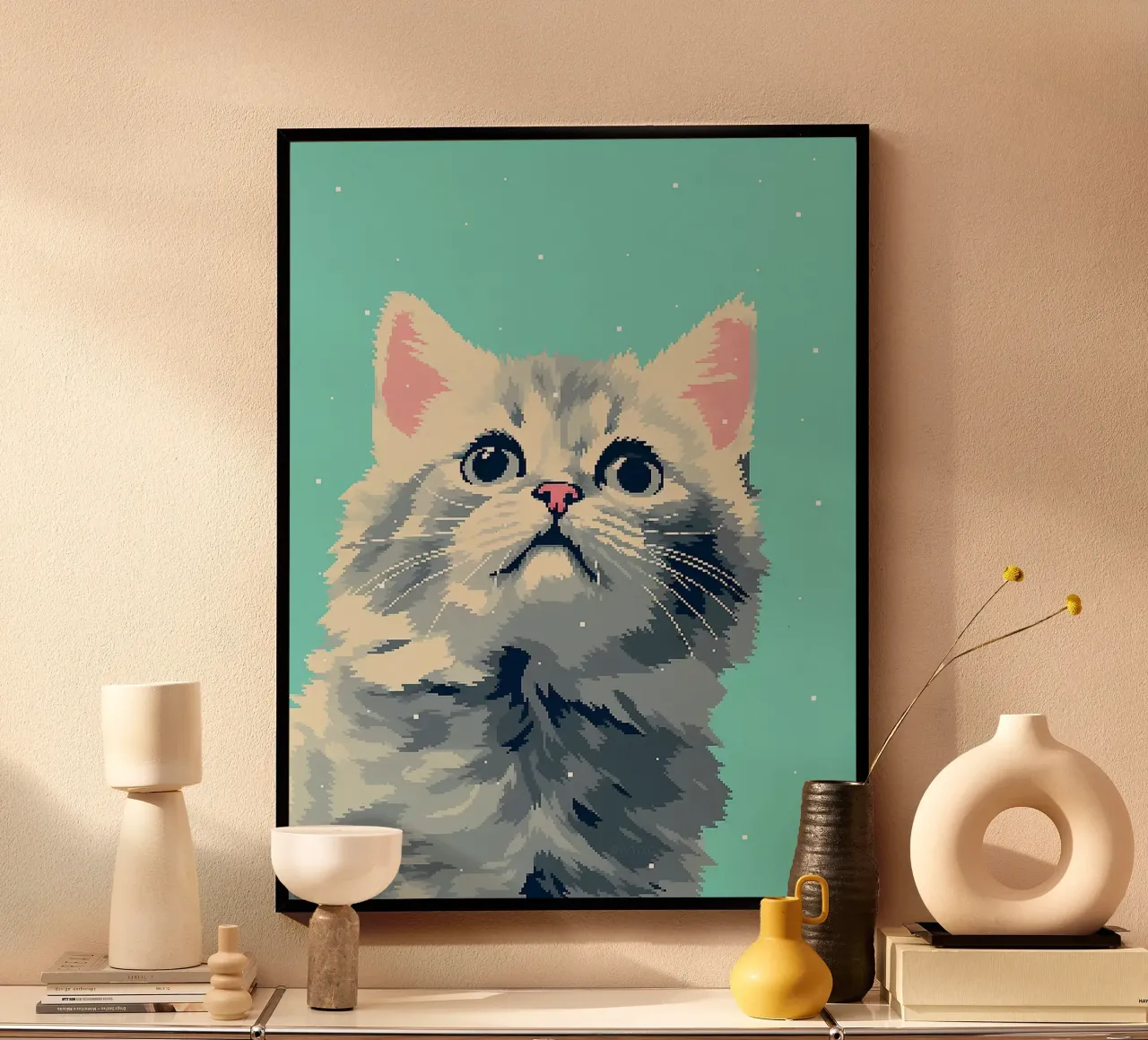 gatto felino animale domestico orecchie baffi poster con telaio in alluminio da Lukas Hoffmann