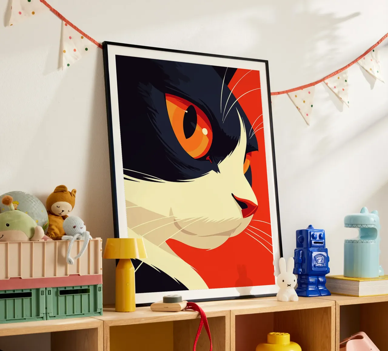 gatto felino animale ritratto primo piano occhi baffi poster con telaio in plastica da Lukas Hoffmann