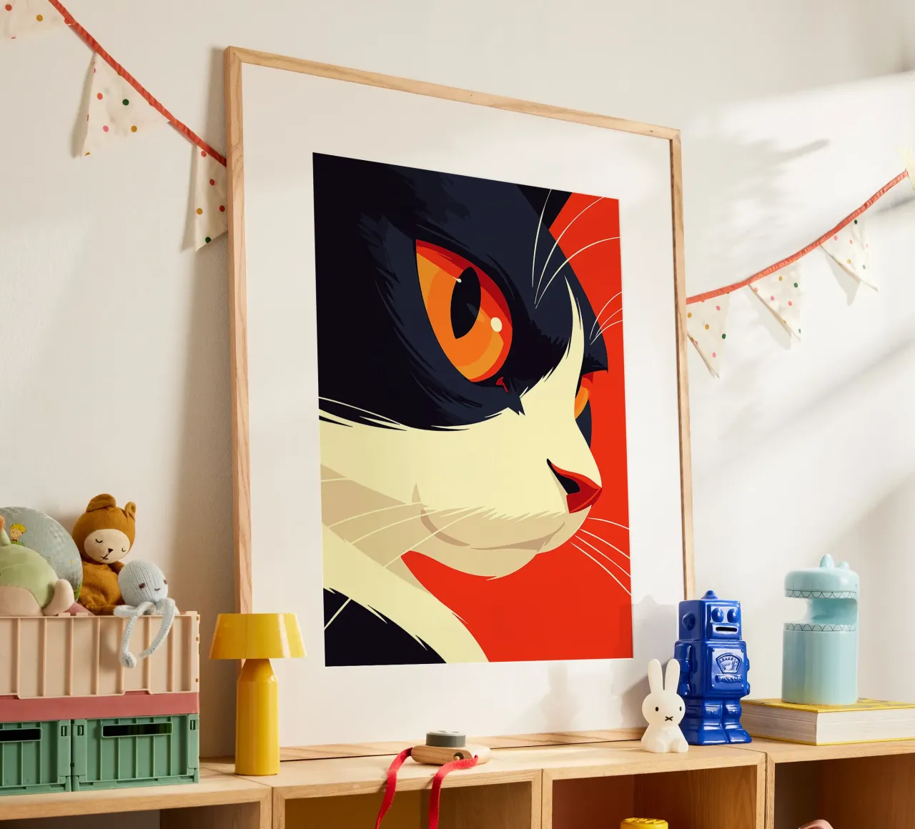 gatto felino animale ritratto primo piano occhi baffi poster con telaio in plastica da Lukas Hoffmann