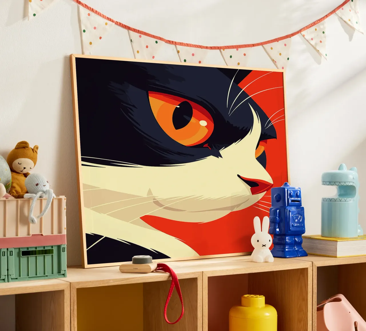 gatto felino animale ritratto primo piano occhi baffi poster con telaio in plastica da Lukas Hoffmann