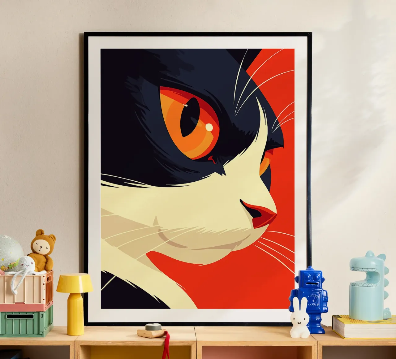 gatto felino animale ritratto primo piano occhi baffi poster con telaio in plastica da Lukas Hoffmann