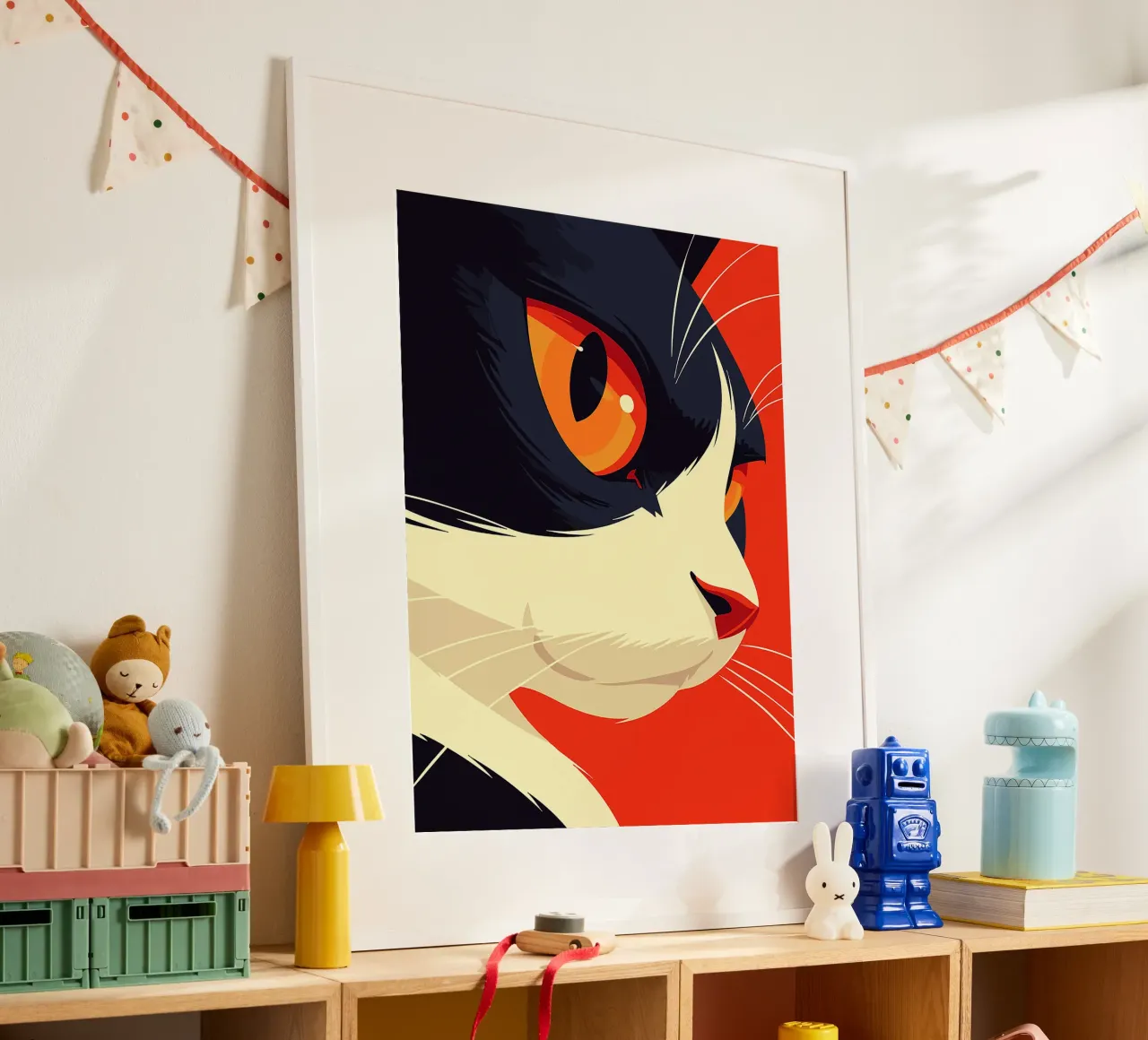 gatto felino animale ritratto primo piano occhi baffi poster con telaio in plastica da Lukas Hoffmann