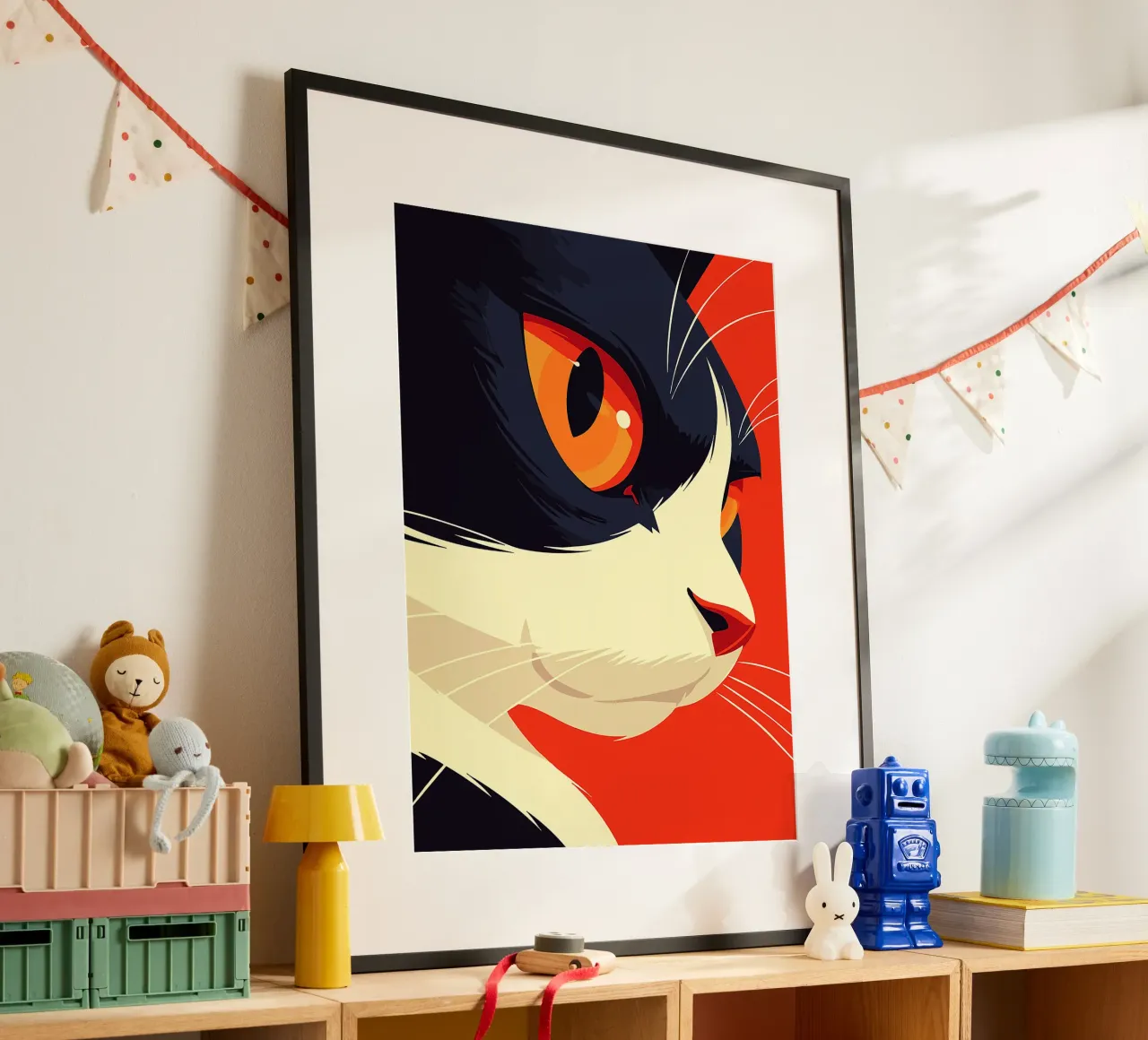 gatto felino animale ritratto primo piano occhi baffi poster con telaio in plastica da Lukas Hoffmann