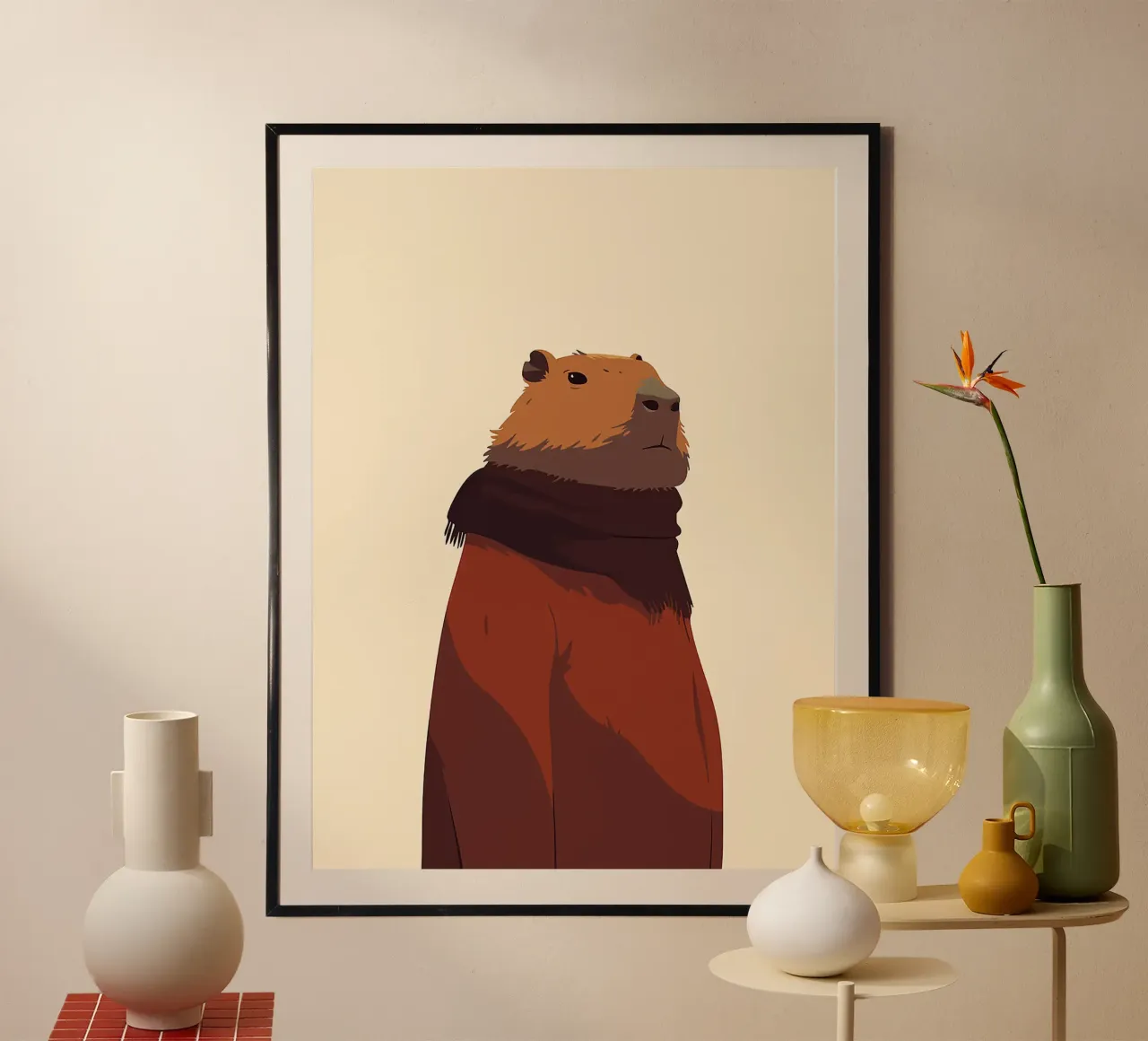 sciarpa in pelliccia marrone di capibara animale mammifero poster con telaio in legno da Lukas Hoffmann