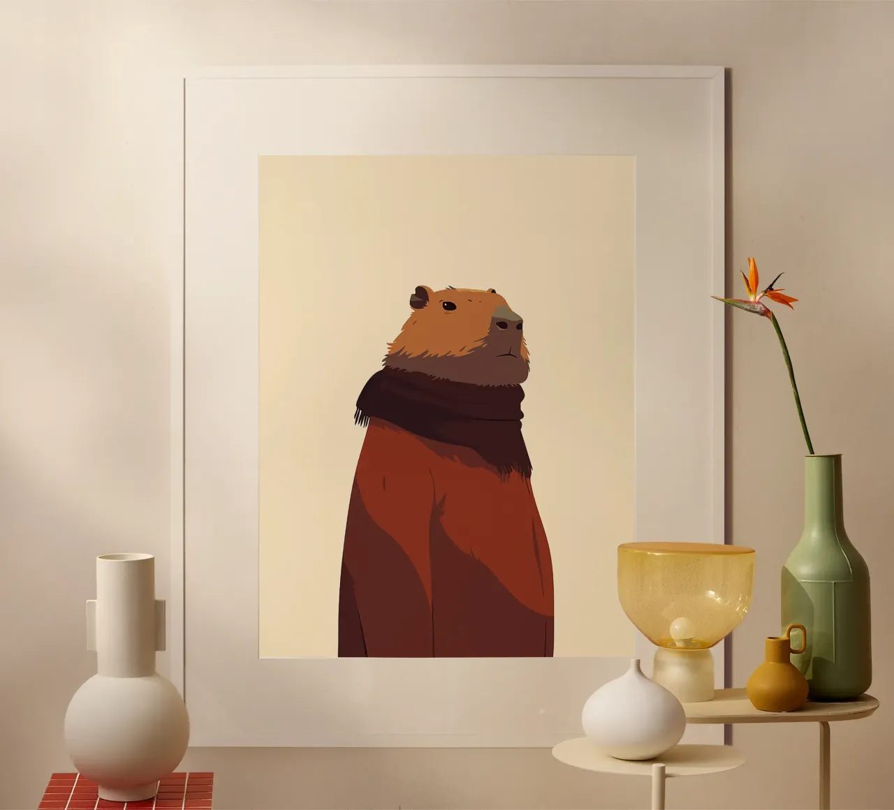 sciarpa in pelliccia marrone di capibara animale mammifero poster con telaio in legno da Lukas Hoffmann
