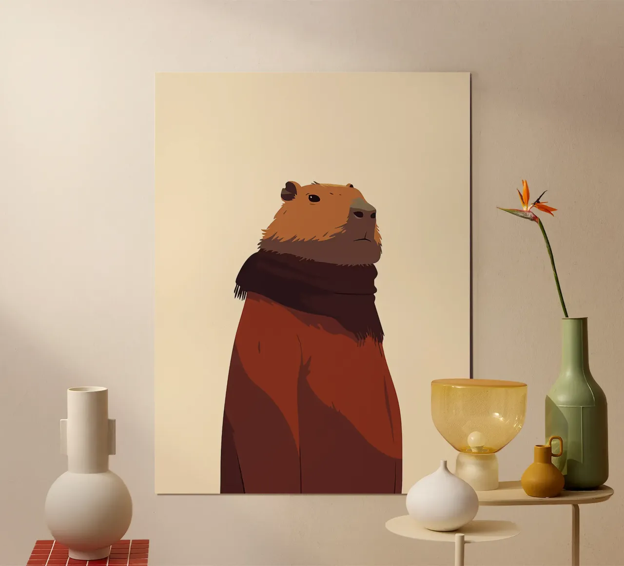 sciarpa in pelliccia marrone di capibara animale mammifero poster con telaio in legno da Lukas Hoffmann