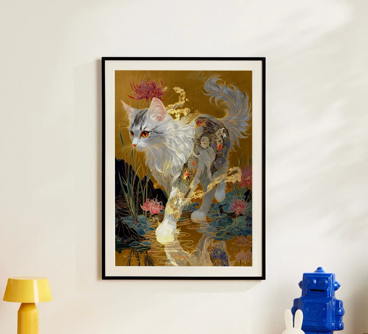 Gatto Ukiyo-e poster con telaio in legno da Stellar Creative