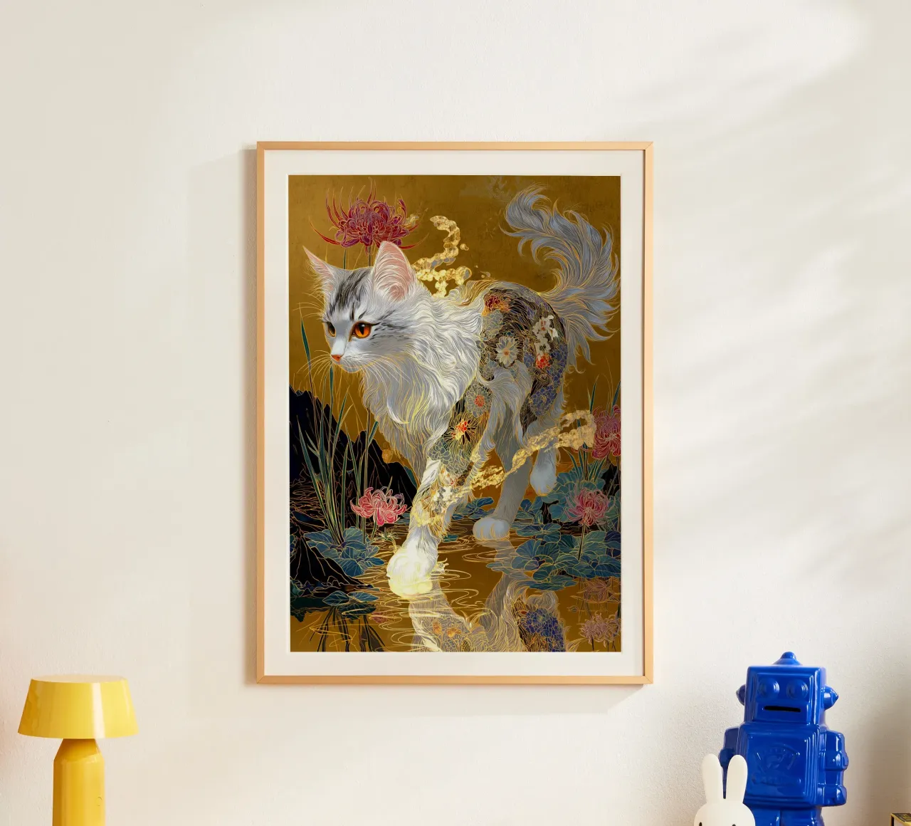 Gatto Ukiyo-e poster con telaio in legno da Stellar Creative