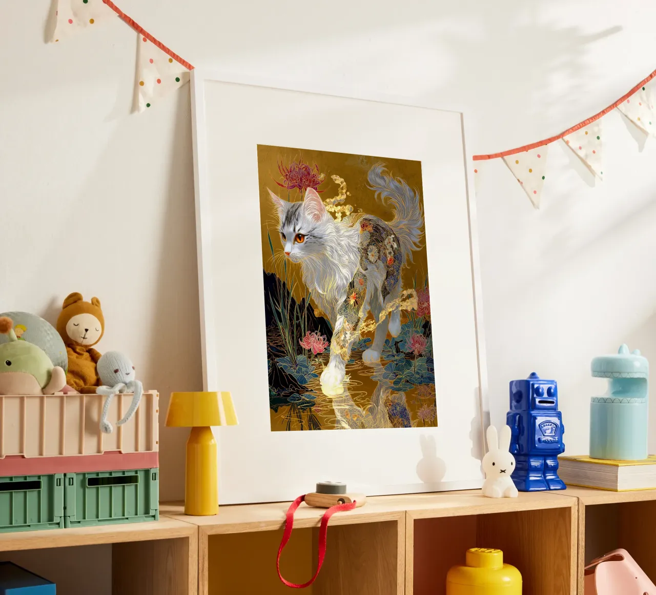 Gatto Ukiyo-e poster con telaio in legno da Stellar Creative