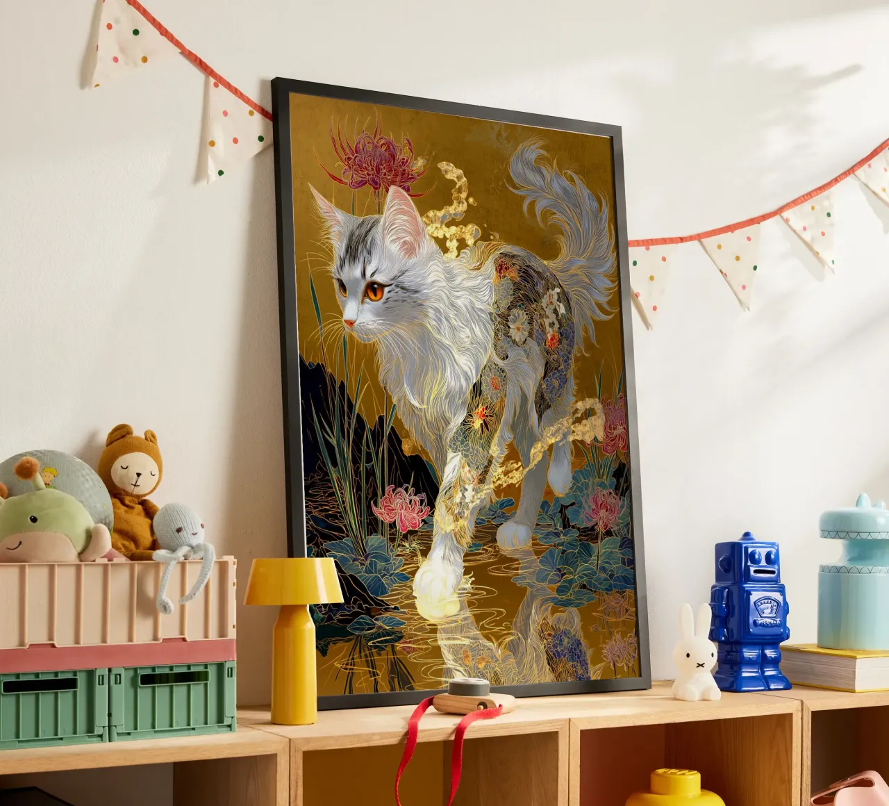 Gatto Ukiyo-e poster con telaio in legno da Stellar Creative