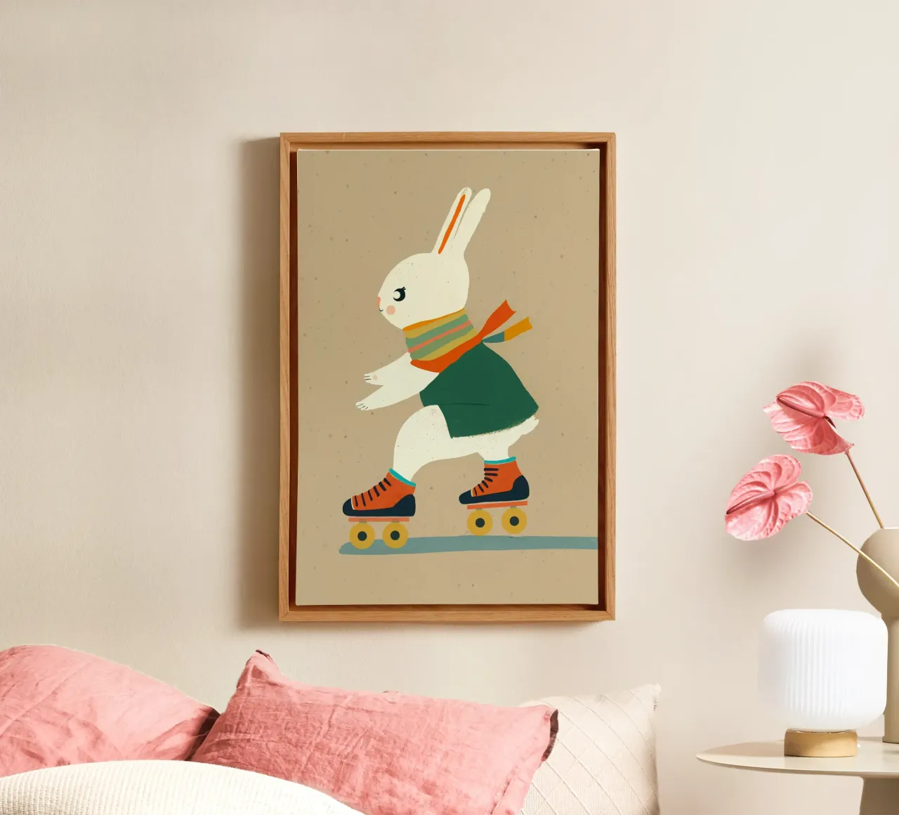 Inline Skating Bunny canvas with Floater frame by muench benjamin