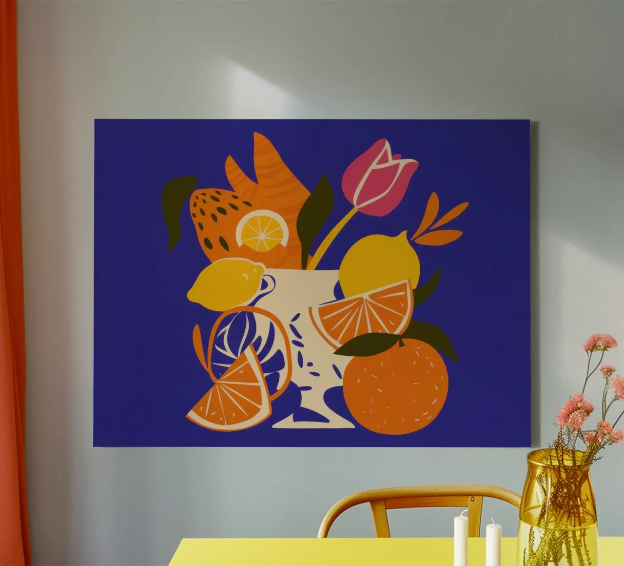 Citrus and Tulip Still life canvas with Floater frame by Bruce Juice