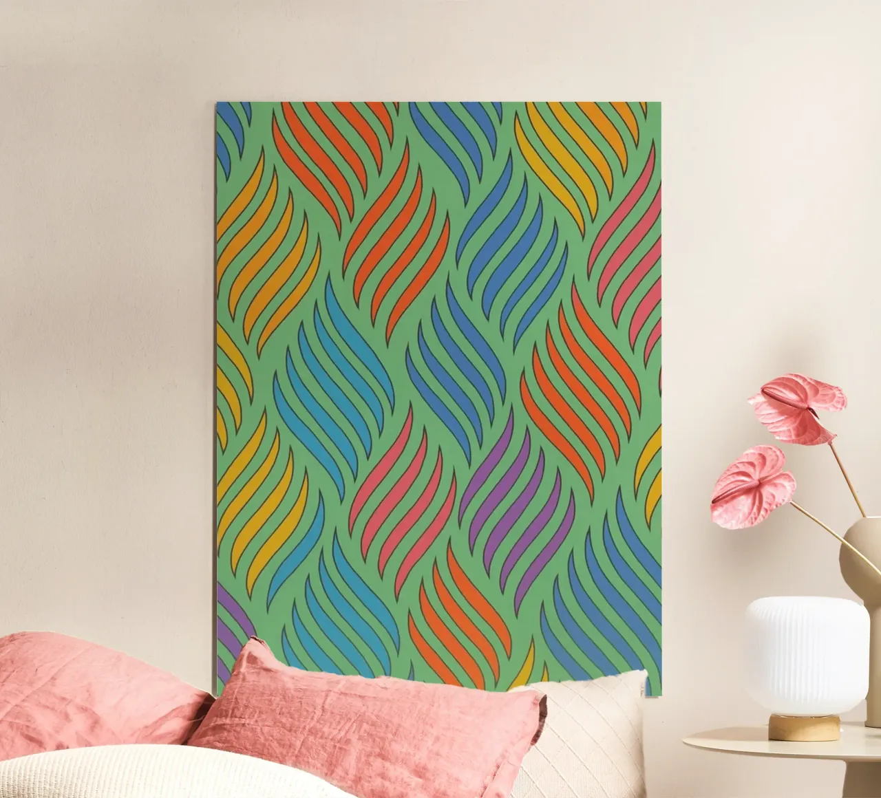 Disegno della linea della lingua di fuoco poster con telaio in alluminio da klicins
