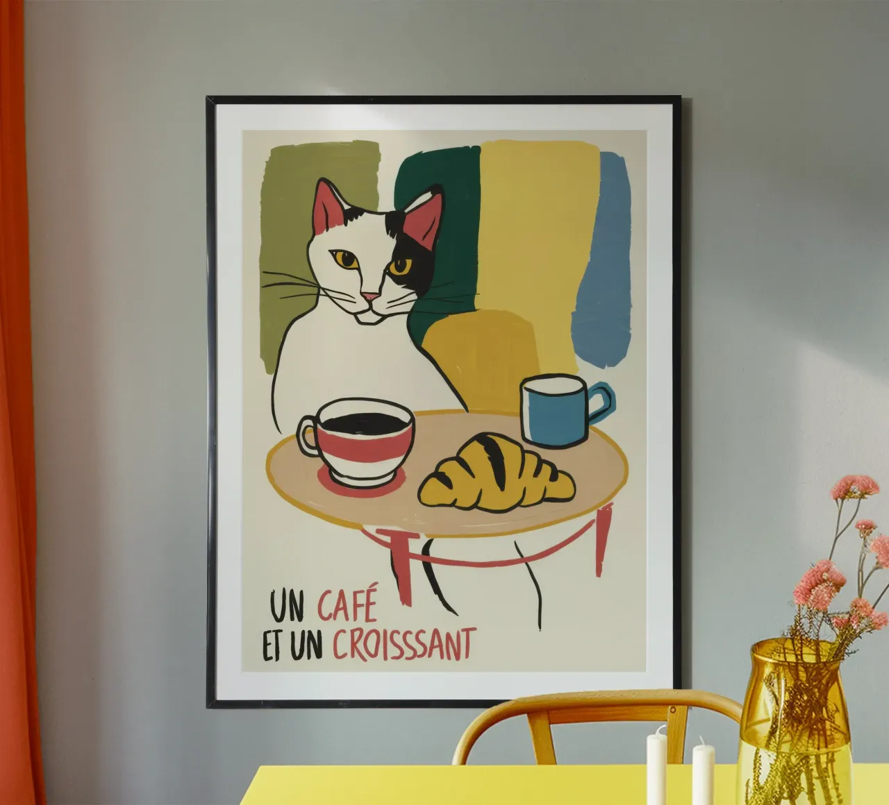 Caffè e croissant poster con telaio in plastica da Bruce Juice