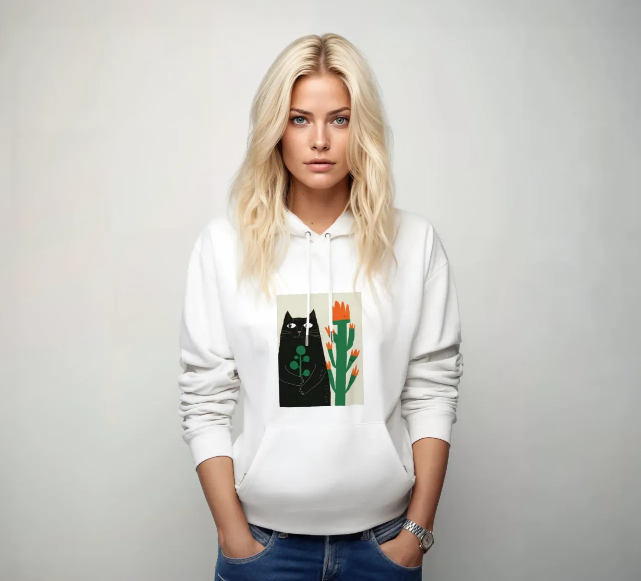 Gatti neri e cactus felpa con cappuccio da Lyra Glaze