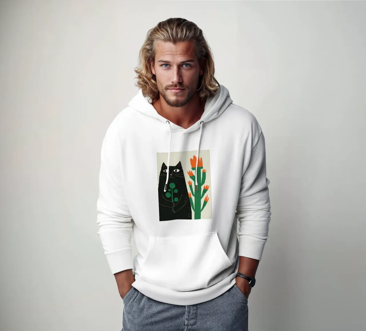 Gatti neri e cactus felpa con cappuccio da Lyra Glaze