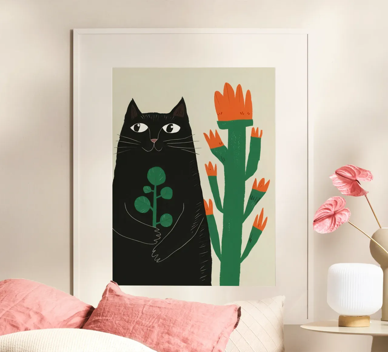 Gatti neri e cactus poster con telaio in alluminio da Lyra Glaze
