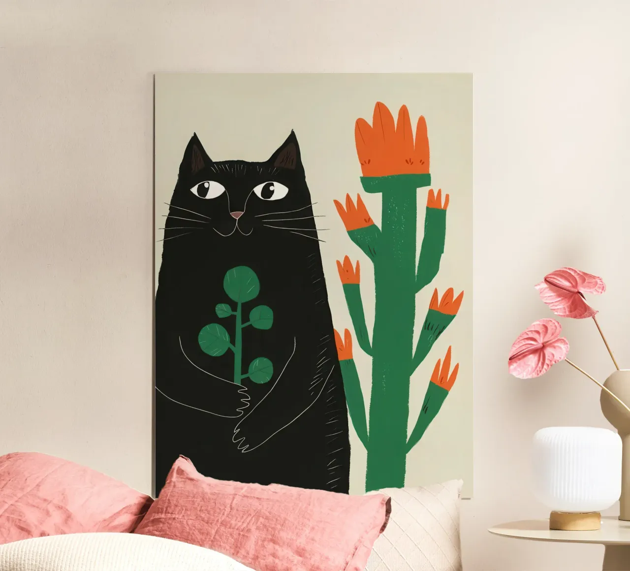 Gatti neri e cactus poster con telaio in alluminio da Lyra Glaze