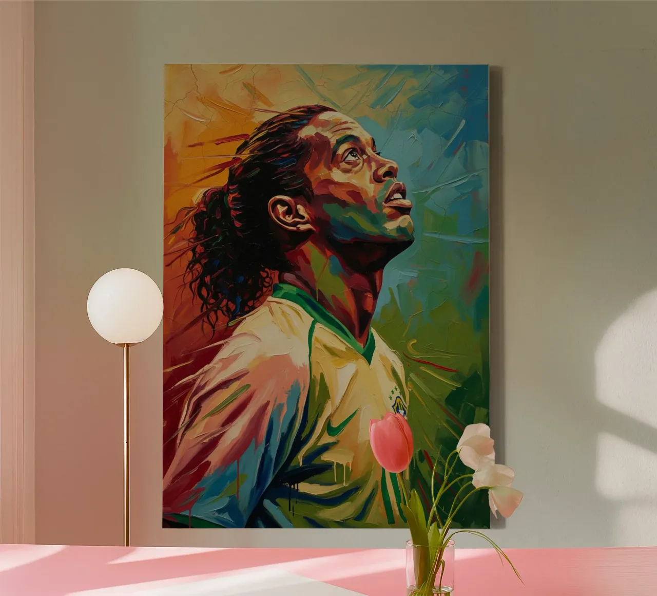Ronaldinho abstracte kleurrijke pop-art canvas met Baklijst van Lembayung art
