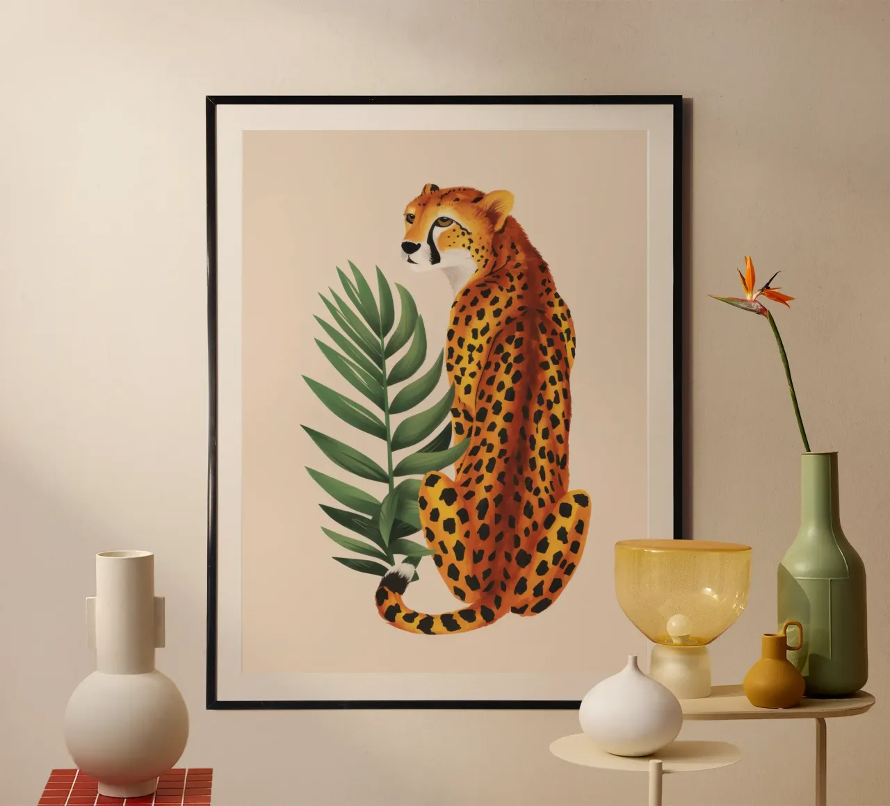 Foglia di ghepardo a riposo poster con telaio in legno da Lyra Glaze