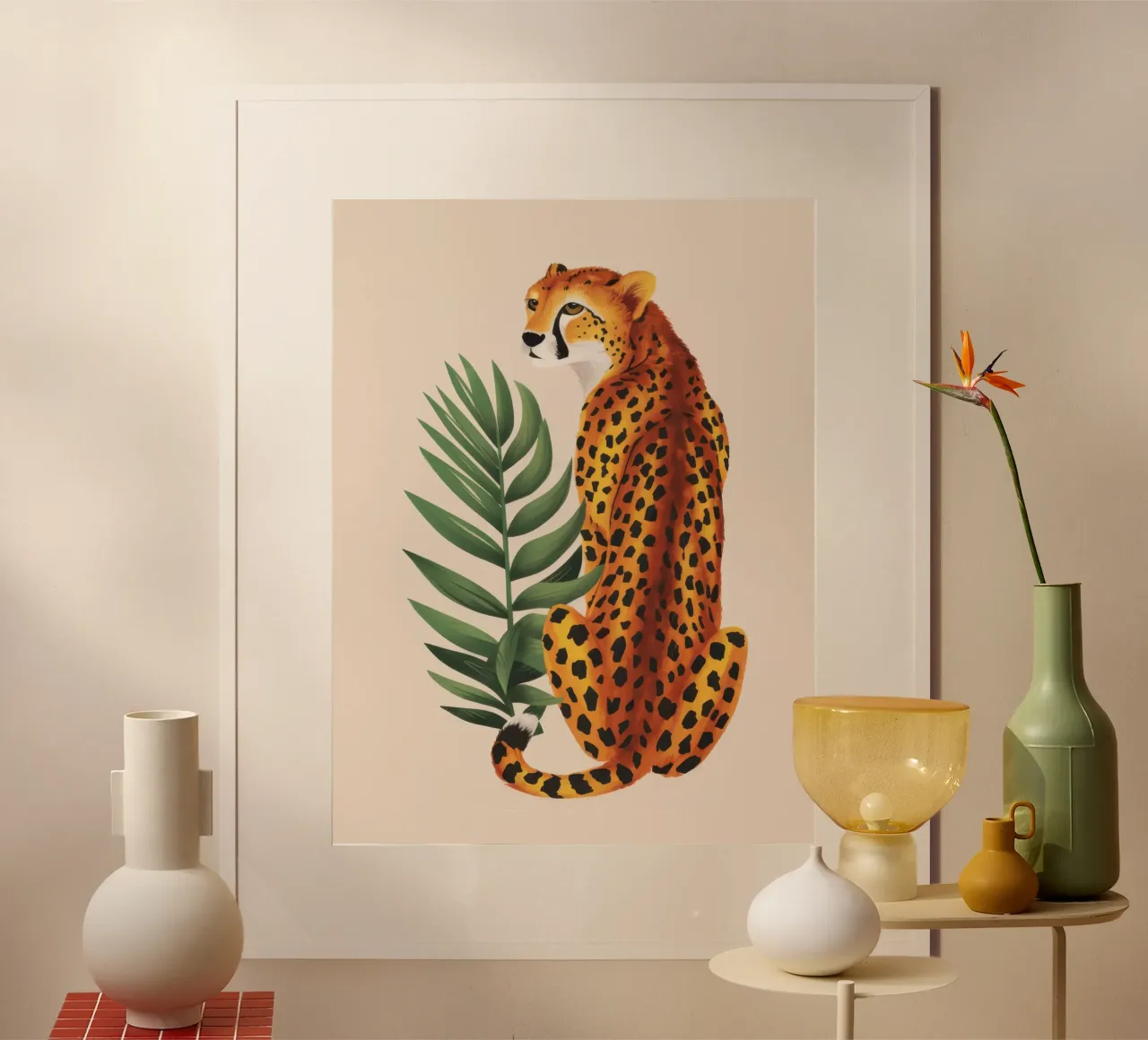 Foglia di ghepardo a riposo poster con telaio in legno da Lyra Glaze