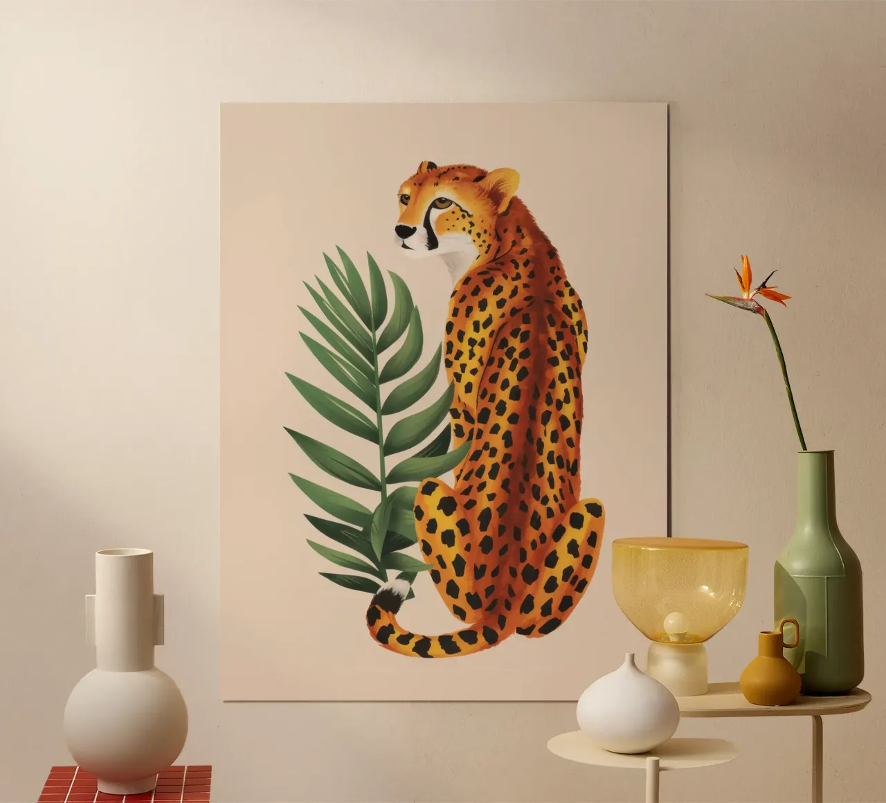 Foglia di ghepardo a riposo poster con telaio in legno da Lyra Glaze