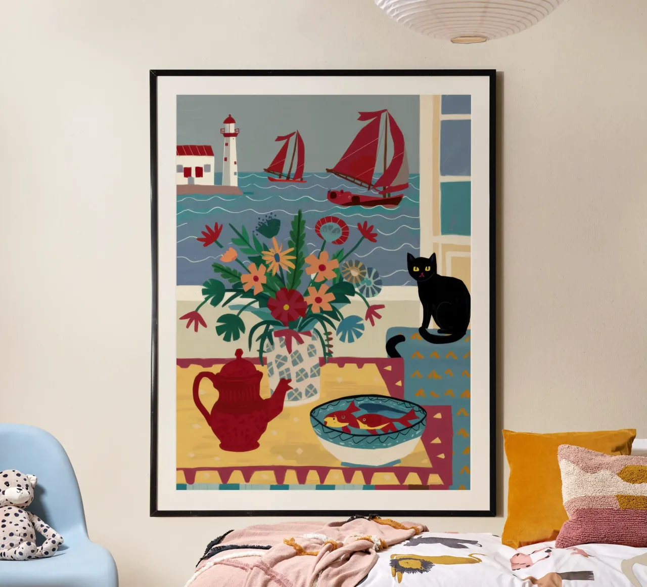 Serenità del cottage sul mare poster con telaio in plastica da Autumn Season