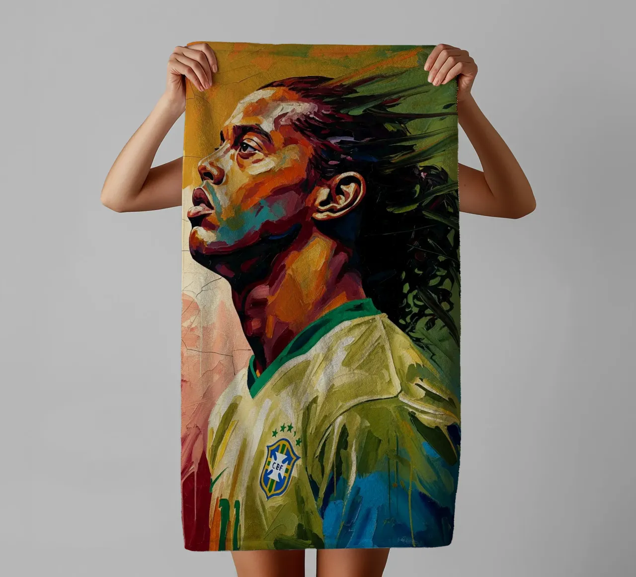 Ronaldinho abstract colorful art style towel by Lembayung art