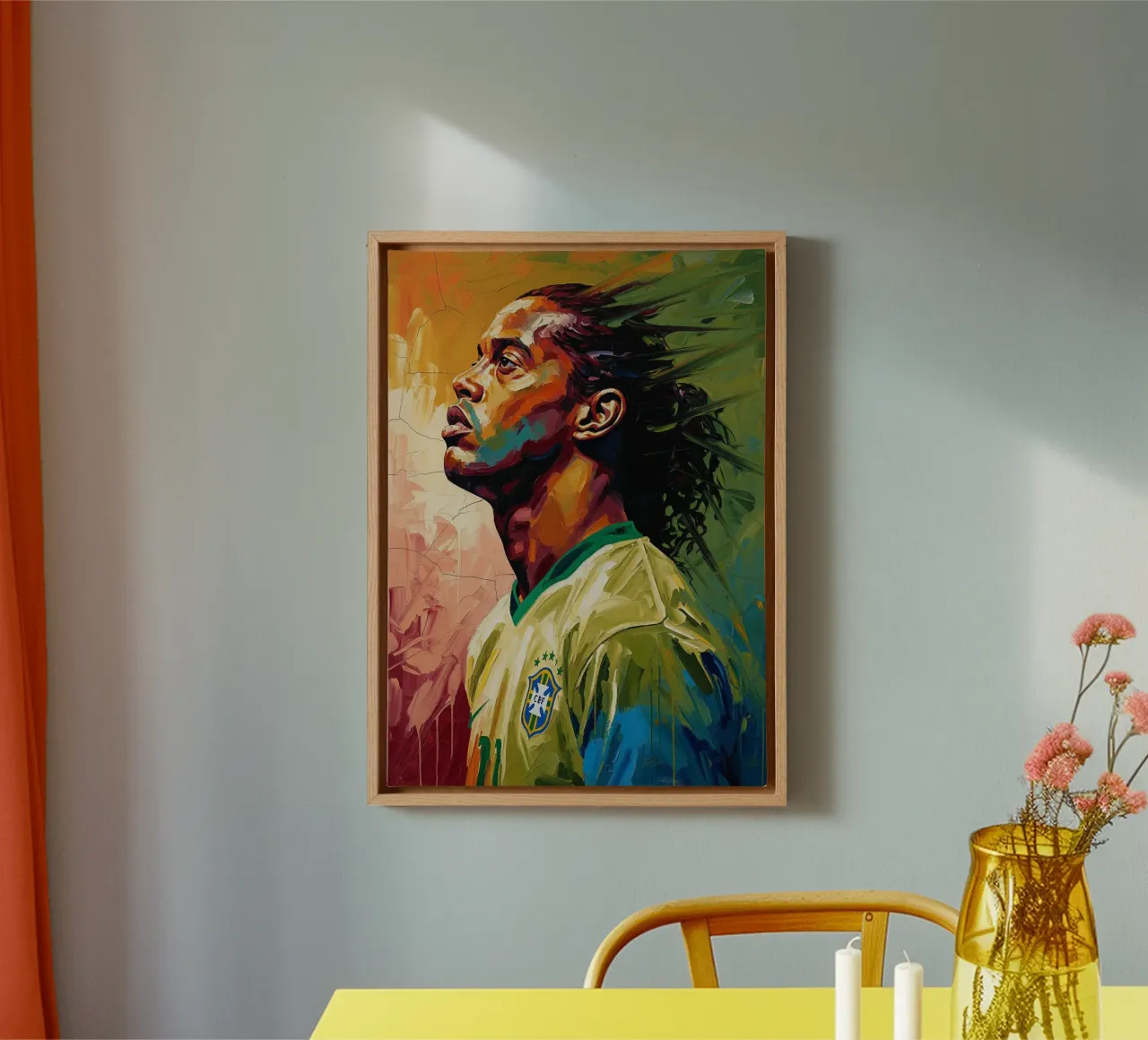 Ronaldinho abstract colorful art style canvas with Floater frame by Lembayung art