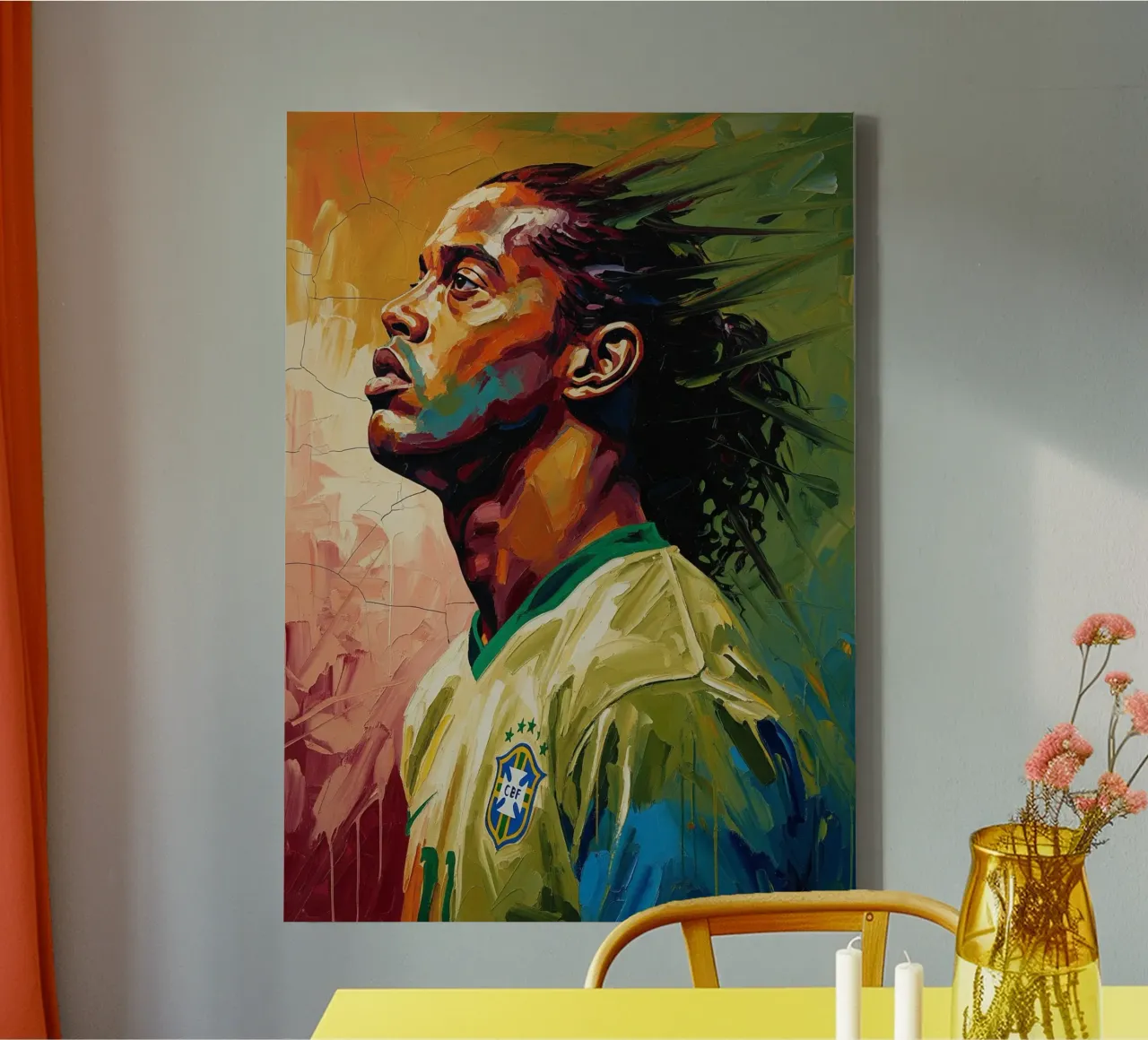 Ronaldinho abstract colorful art style canvas with Floater frame by Lembayung art