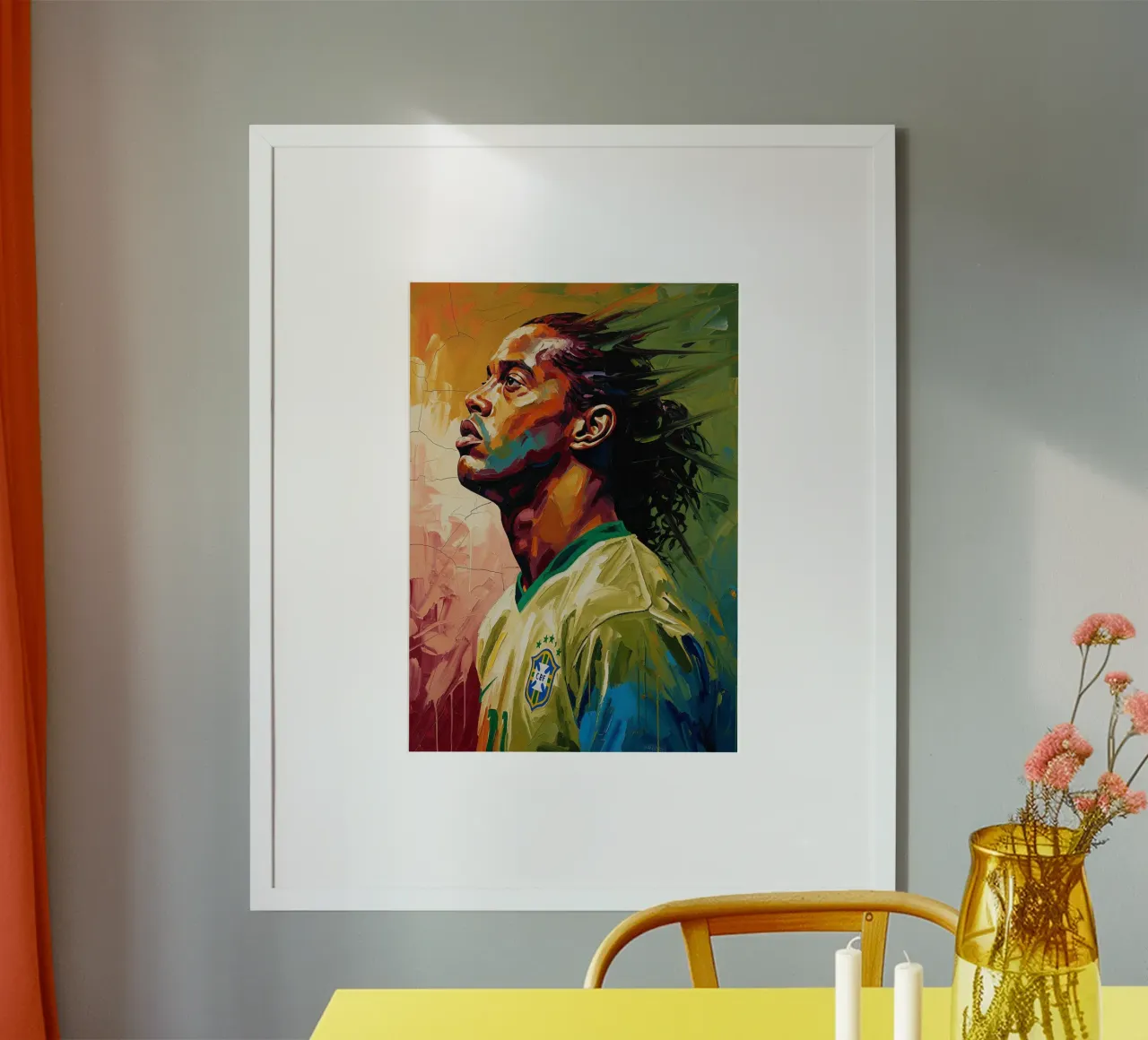 Ronaldinho abstracte kleurrijke kunststijl poster met kunststof frame van Lembayung art