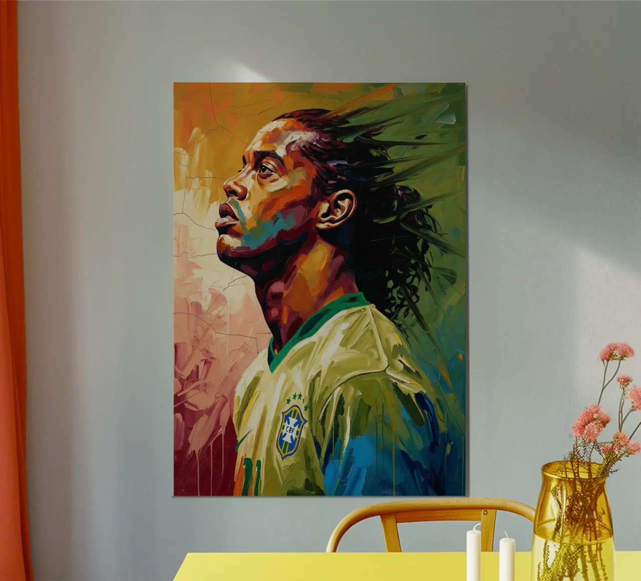 Ronaldinho abstracte kleurrijke kunststijl poster met kunststof frame van Lembayung art