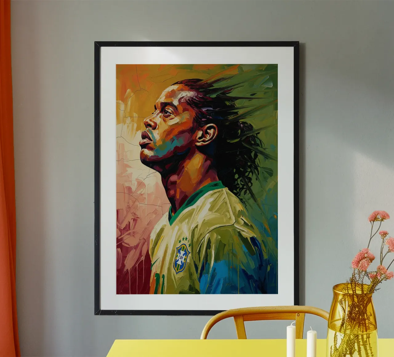 Ronaldinho abstracte kleurrijke kunststijl poster met kunststof frame van Lembayung art