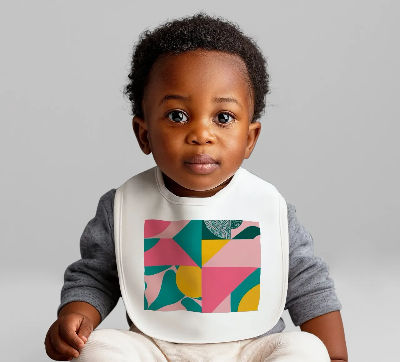 Geometric Abstract with Circular and Triangular Forms baby bib by DesignDoodle