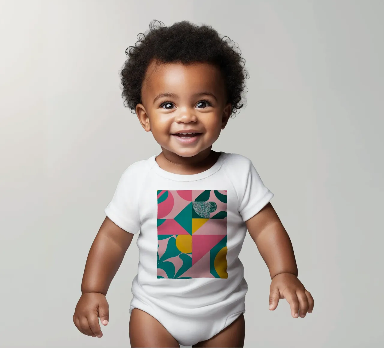 Geometric Abstract with Circular and Triangular Forms short-sleeve baby romper by DesignDoodle