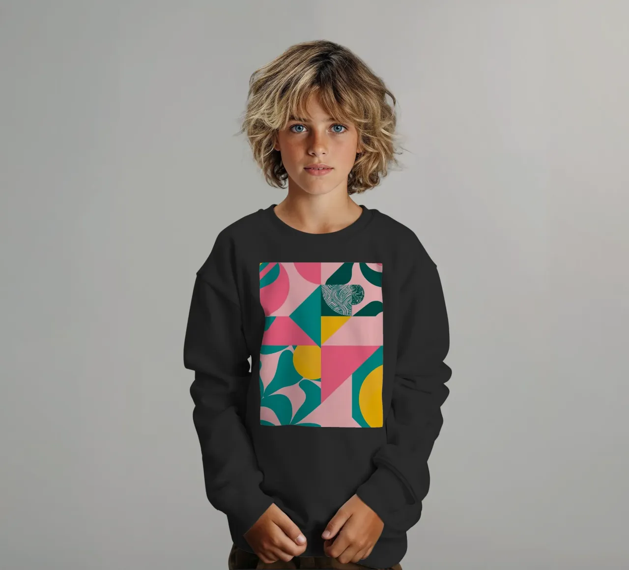 Geometric Abstract with Circular and Triangular Forms kids sweatshirt by DesignDoodle