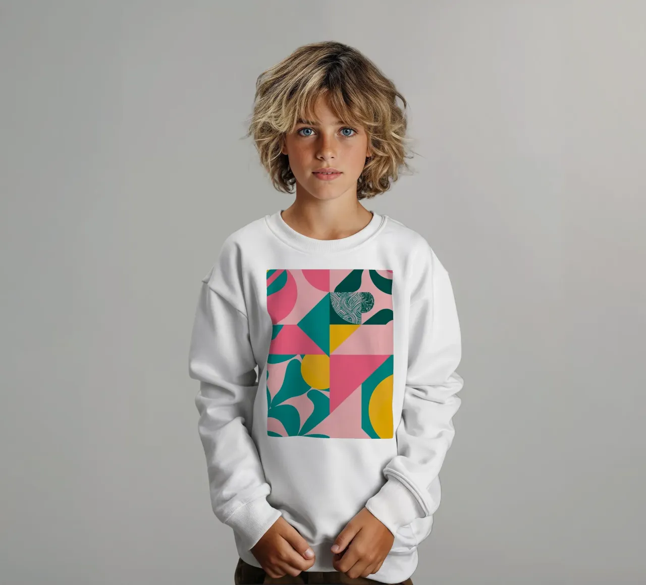 Geometric Abstract with Circular and Triangular Forms kids sweatshirt by DesignDoodle