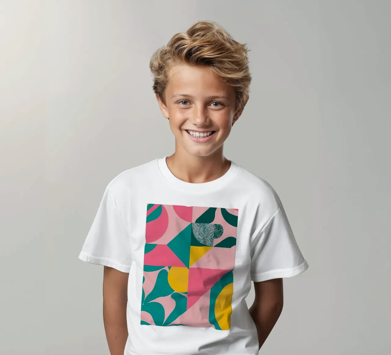 Geometric Abstract with Circular and Triangular Forms kids t-shirt by DesignDoodle