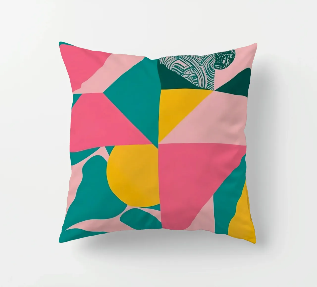 Geometrisch abstract met cirkelvormige en driehoekige vormen kussen van DesignDoodle