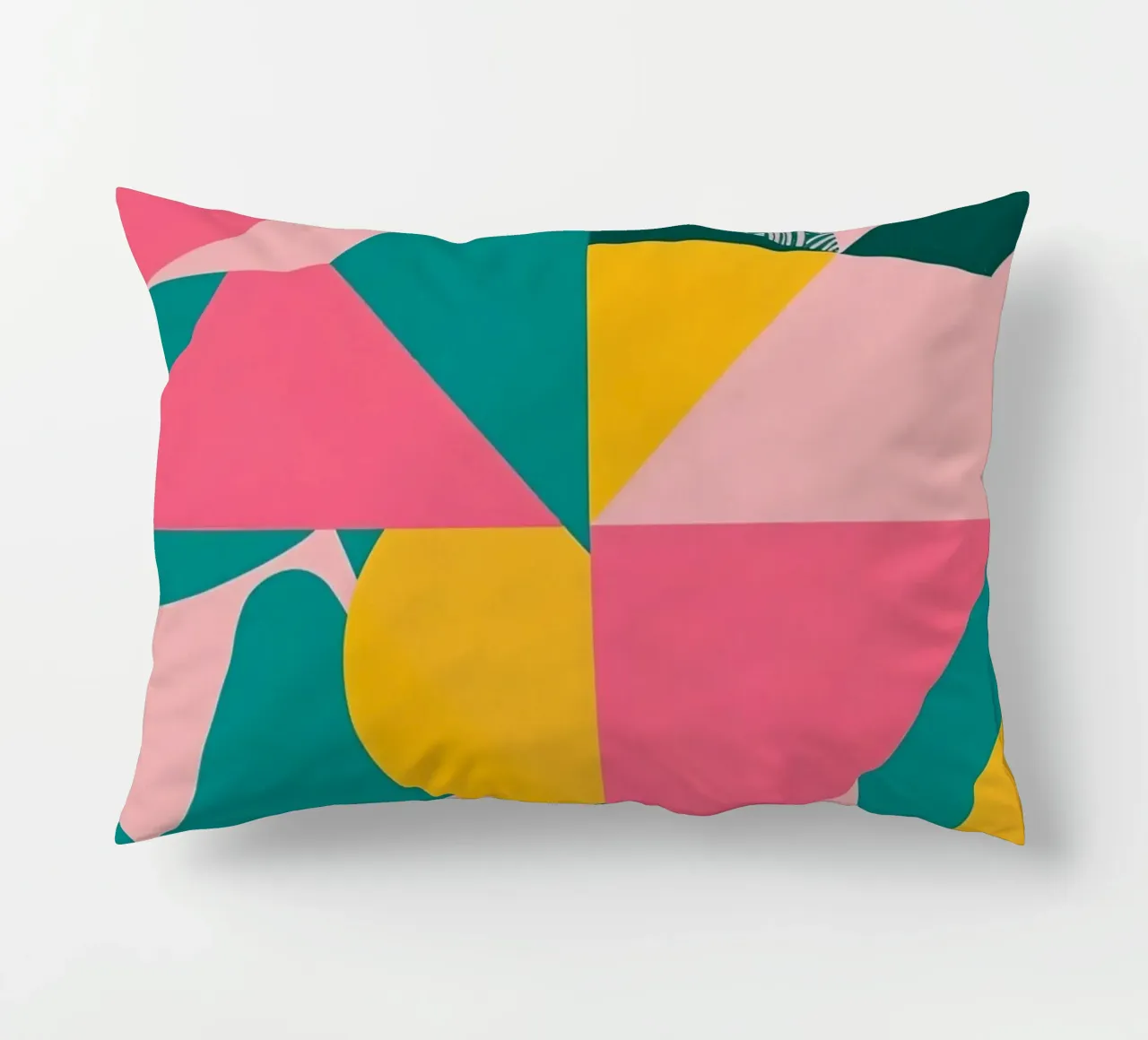 Geometrisch abstract met cirkelvormige en driehoekige vormen kussen van DesignDoodle