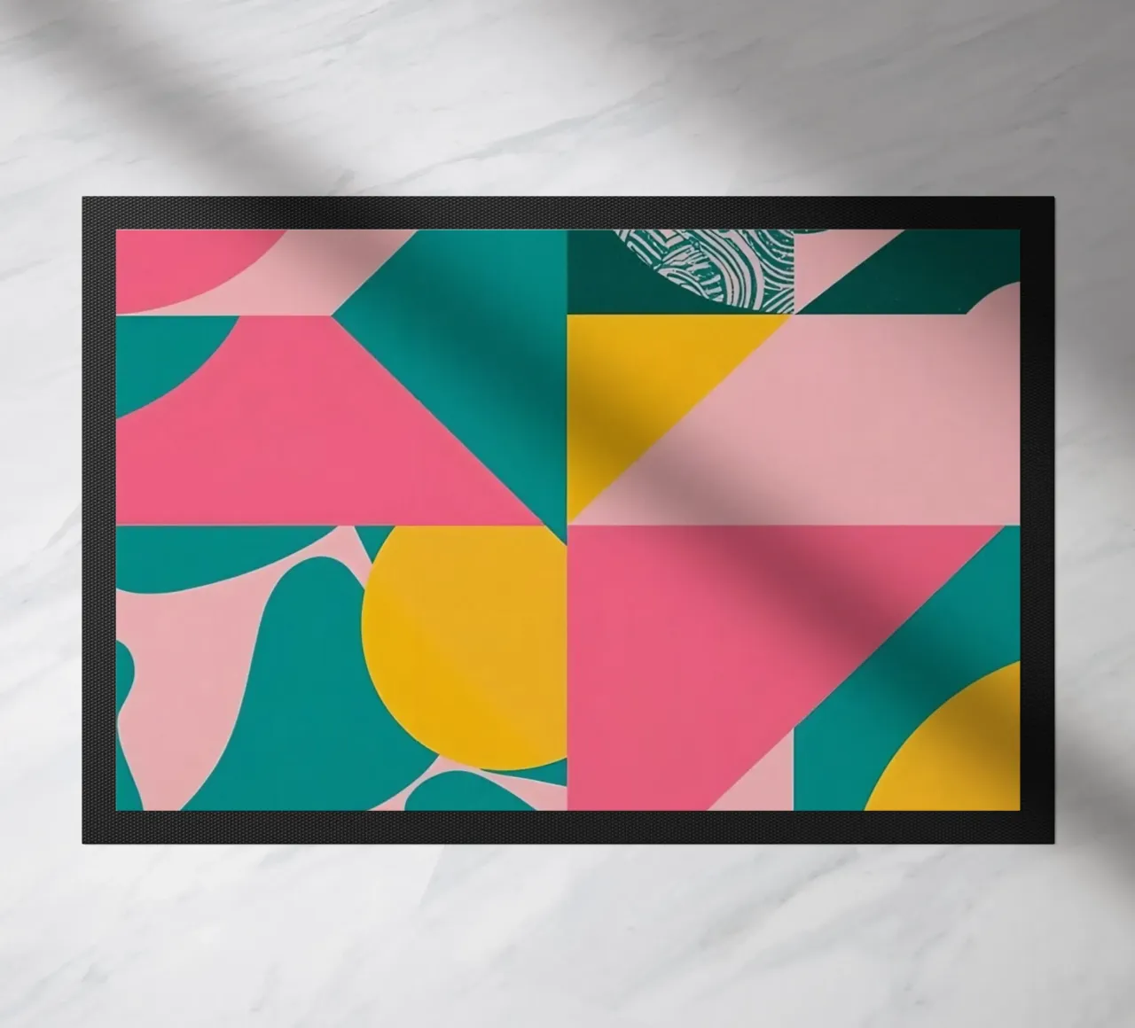 Geometric Abstract with Circular and Triangular Forms doormat by DesignDoodle