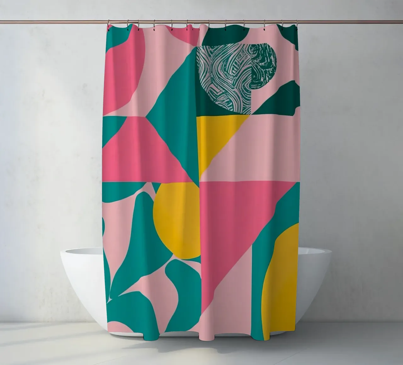 Geometrische Abstraktion mit kreisförmigen und dreieckigen Formen Duschvorhang von DesignDoodle