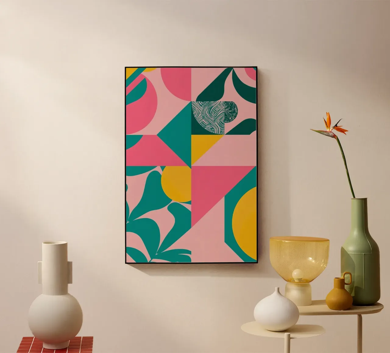 Geometrisch abstract met cirkelvormige en driehoekige vormen acryl van DesignDoodle