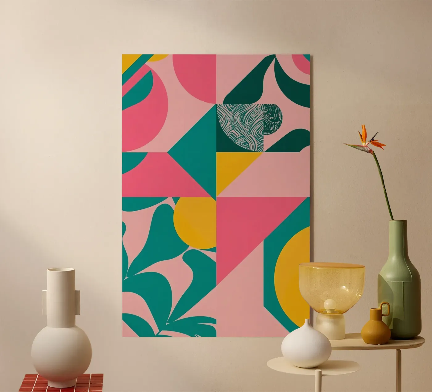 Geometric Abstract with Circular and Triangular Forms acryl van DesignDoodle