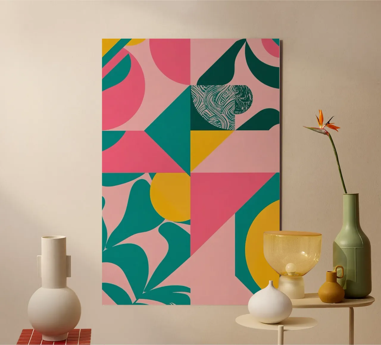 Astratto geometrico con forme circolari e triangolari alluminio dibond da DesignDoodle