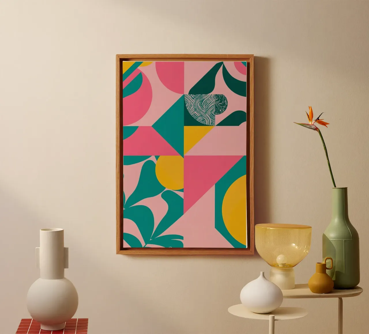 Astratto geometrico con forme circolari e triangolari tela con Cornice a cassetta da DesignDoodle