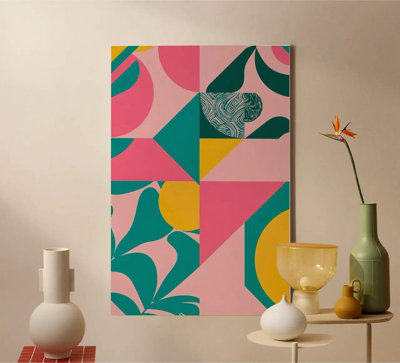Astratto geometrico con forme circolari e triangolari tela con Cornice a cassetta da DesignDoodle