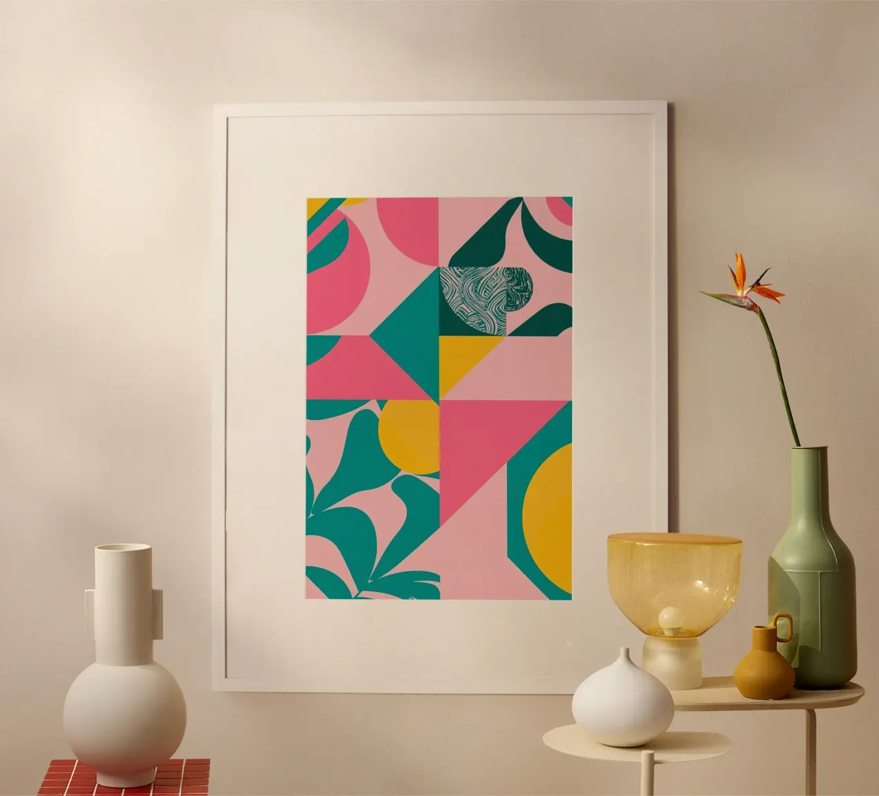 Geometric Abstract with Circular and Triangular Forms poster with aluminum frame by DesignDoodle