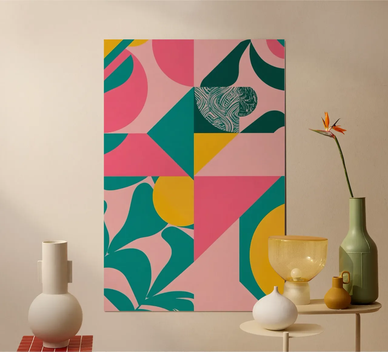 Geometric Abstract with Circular and Triangular Forms poster with aluminum frame by DesignDoodle
